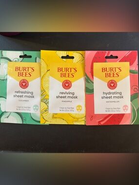 NEW Burt's Bees Sheet Mask Trio - Green, Yellow, Pink